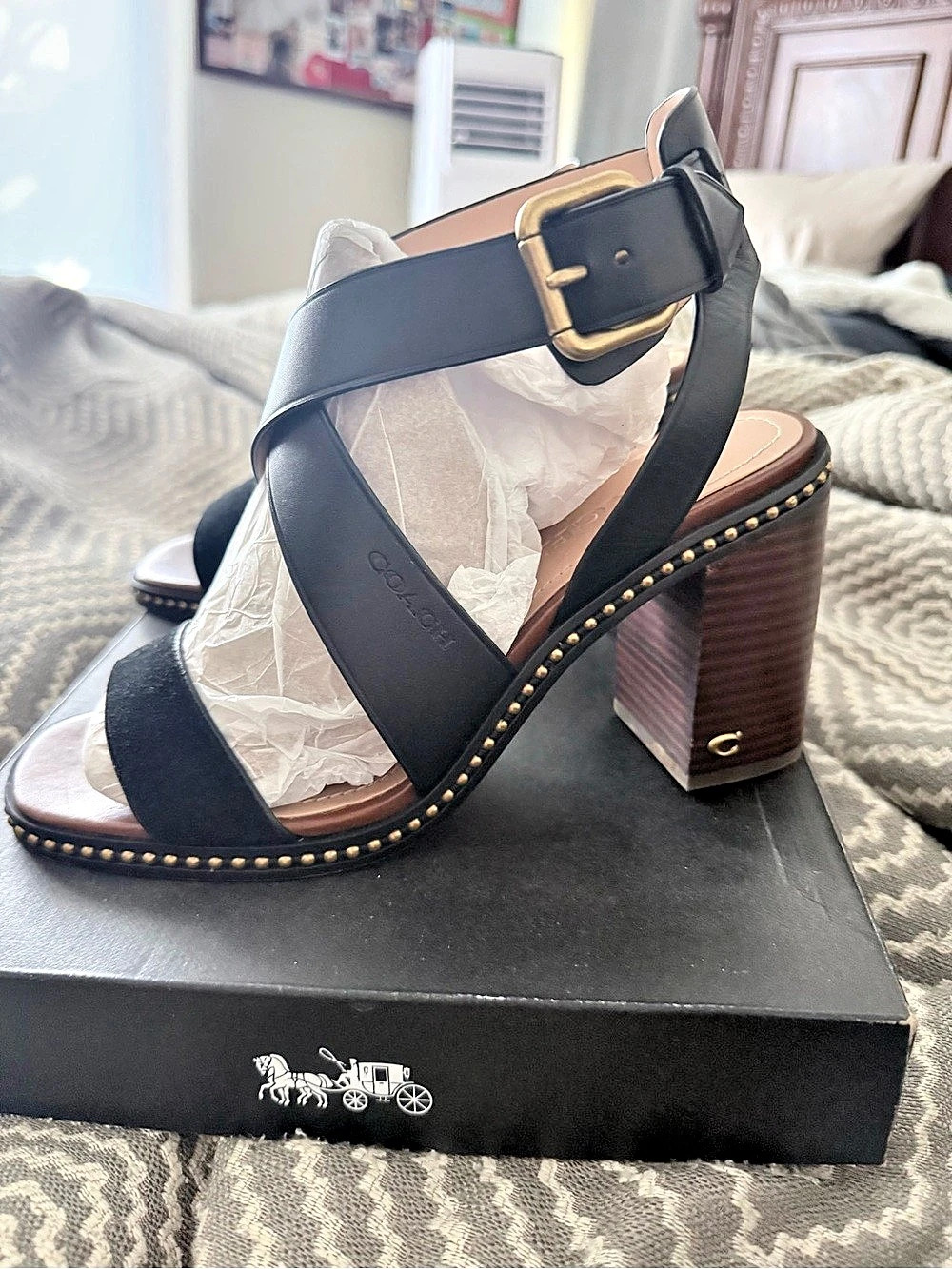 Coach Mandy Ltr Heel Sanda Black & Brown US 9 B
